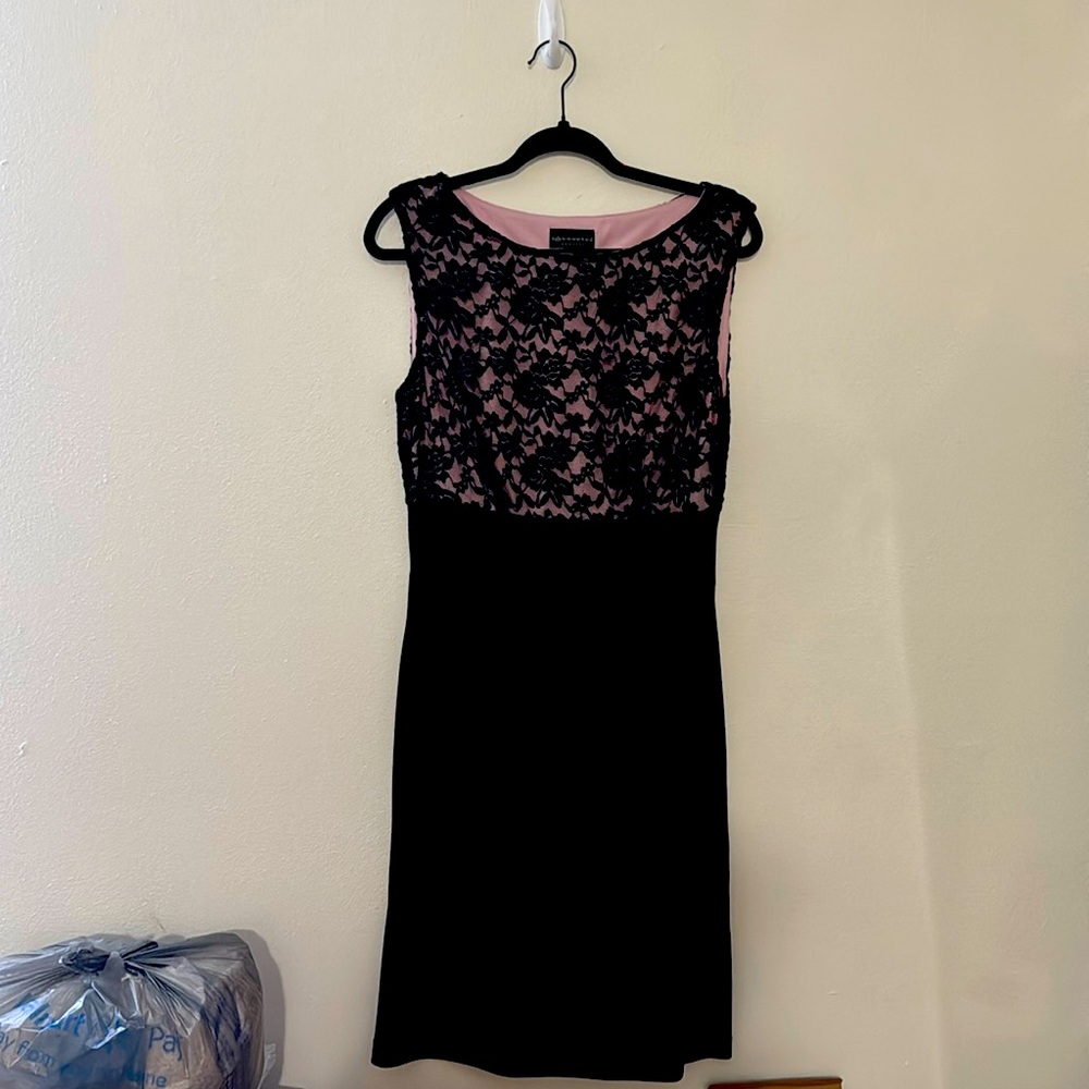 Connected Apparel Black and Pink Sheath Cocktail Dress